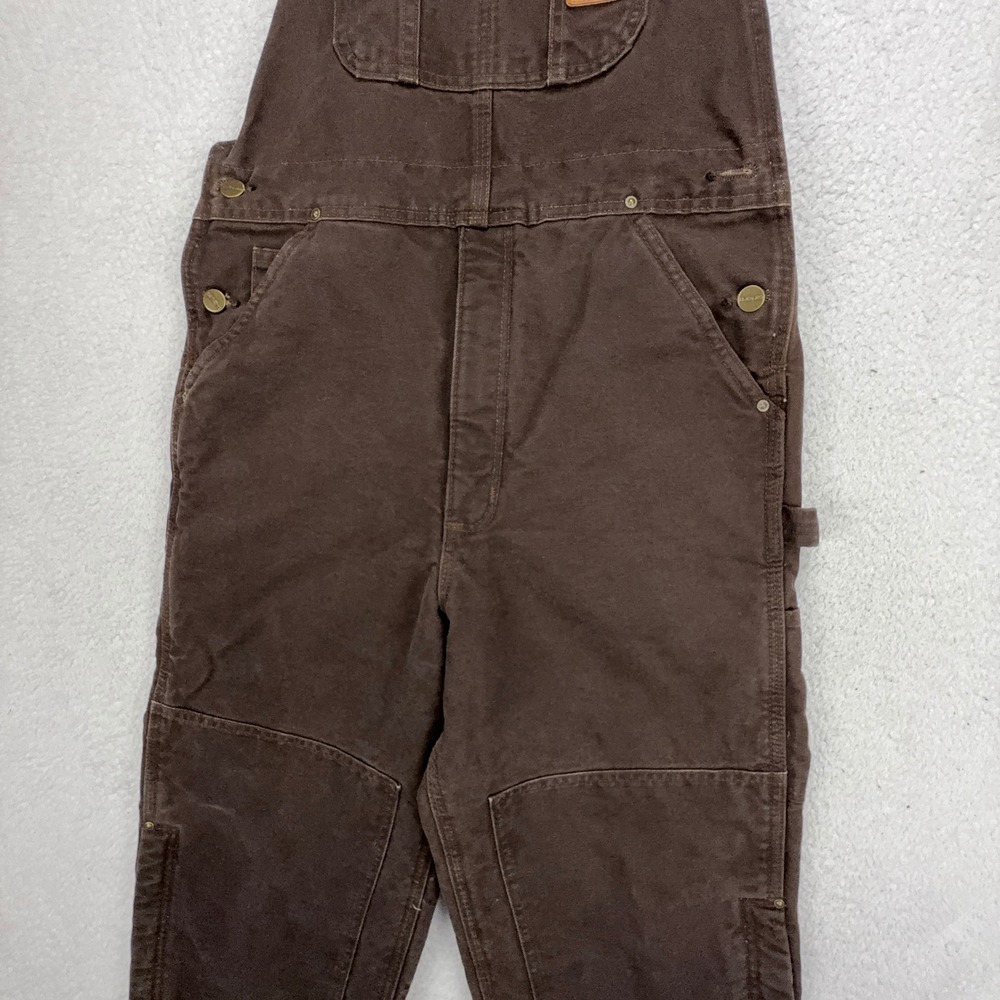 Carhartt R27 DKB Quilt Lined Sandstone Bib Overalls Dark Brown 32 x 30 Mens - Picture 10 of 13